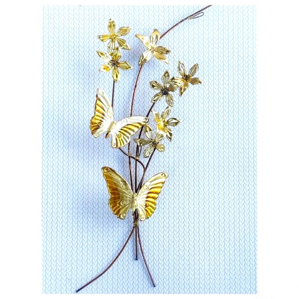 Home Interiors-VTG-MCM Copper Brass Flowers & Butterflies Metal Wall Hanging Set